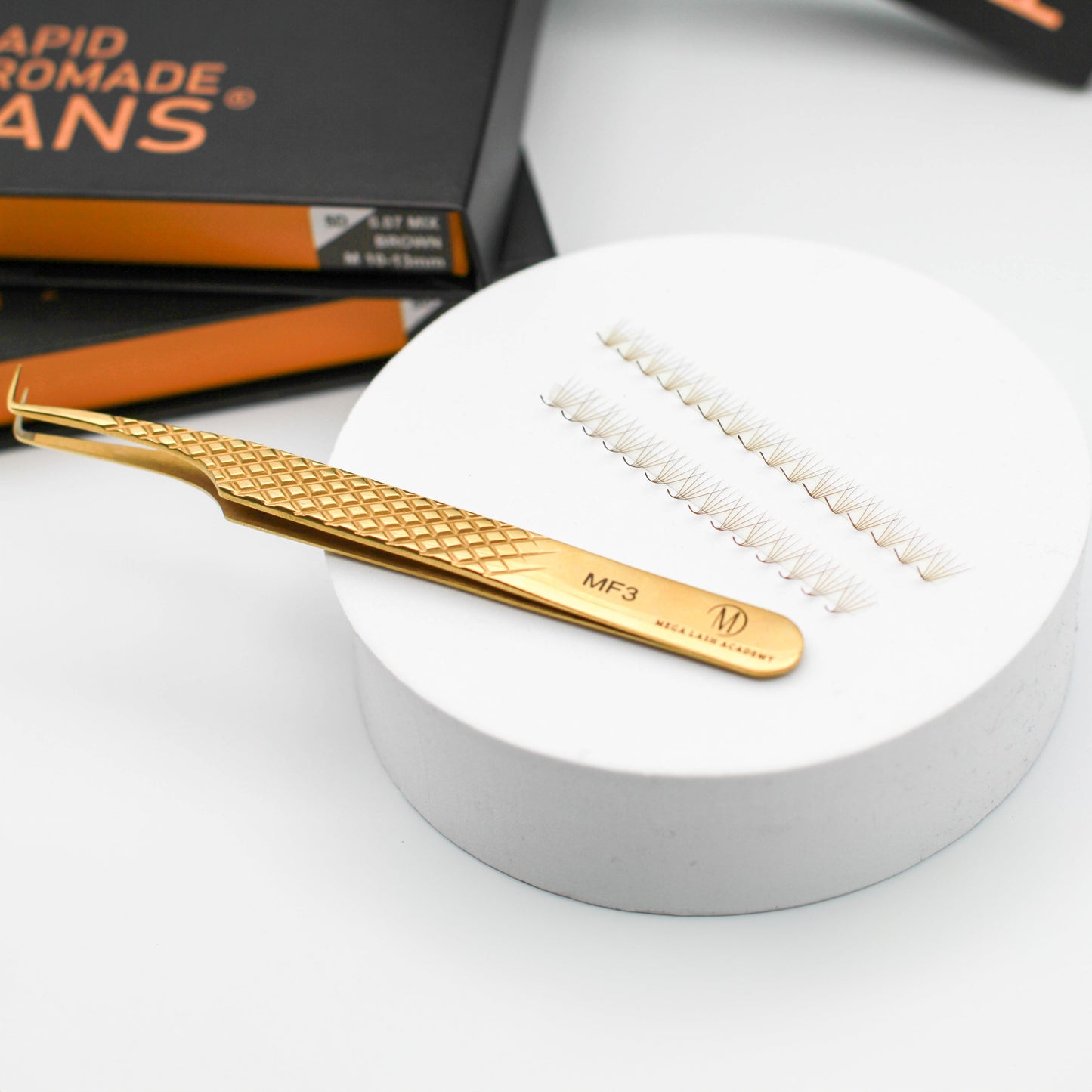 Brown M and L Curl 5D Rapid Promade Fans - 600 Fans